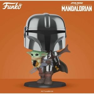 FUNKO POP STAR WARS THE MANDALORIAN EL MANDALORIANO XL VERSION ARMADURA CROMATICA CON YODA EN BRAZOS 49931 - MGS0000001537