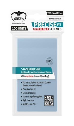 FUNDAS TRANSPARENTES DE CARTAS ULTIMATE GUARD PRECISE-FIT CIERRE REUTILIZABLE TAMAÑO ESTÁNDAR 100 UNIDADES - MGS0000023409